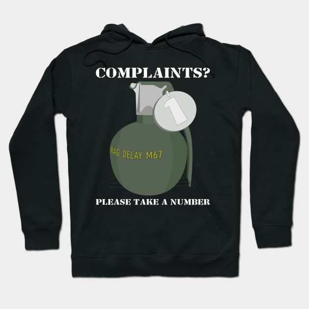 Army Dad Joke Complaints Department M67 Grenade Meme Hoodie by Battlefields